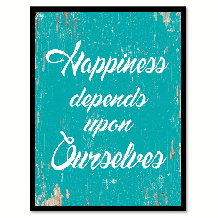 Happiness Depends Upon Ourselves - Aristotle Saying Canvas Print with Picture Frame  Wall Art Gifts Image 1