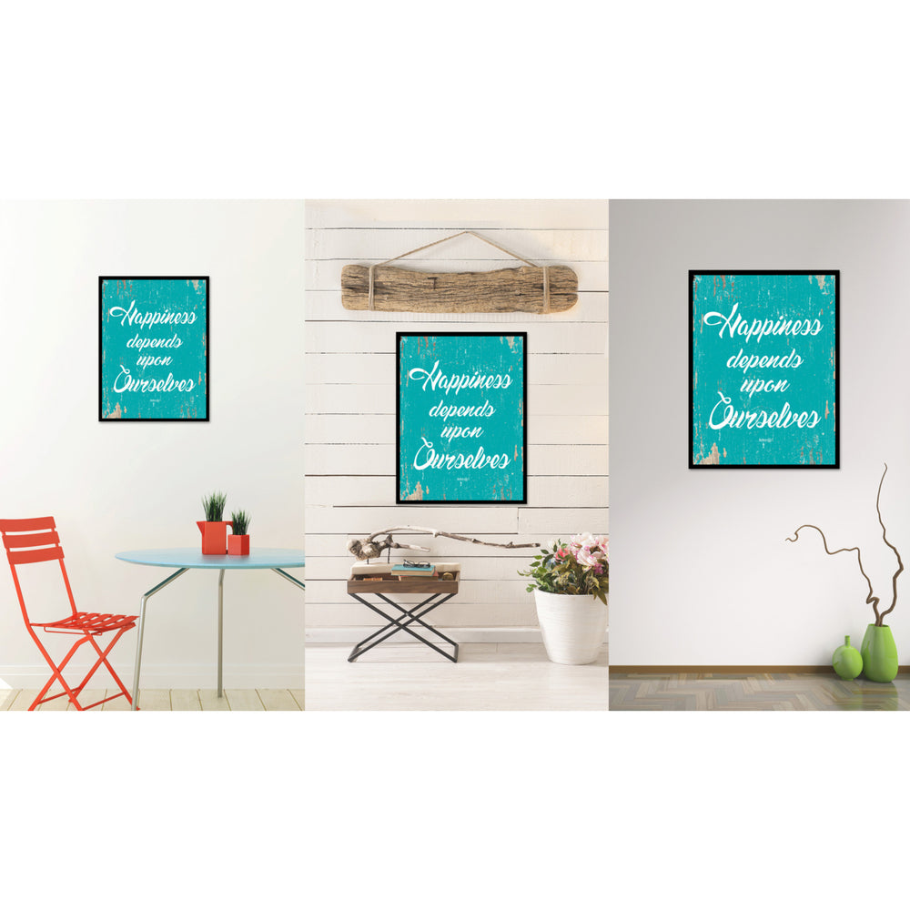 Happiness Depends Upon Ourselves - Aristotle Saying Canvas Print with Picture Frame  Wall Art Gifts Image 2