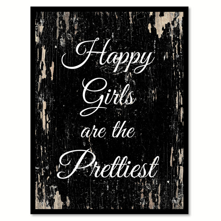 Happy Girls Are The Prettiest Saying Canvas Print with Picture Frame  Wall Art Gifts Image 1
