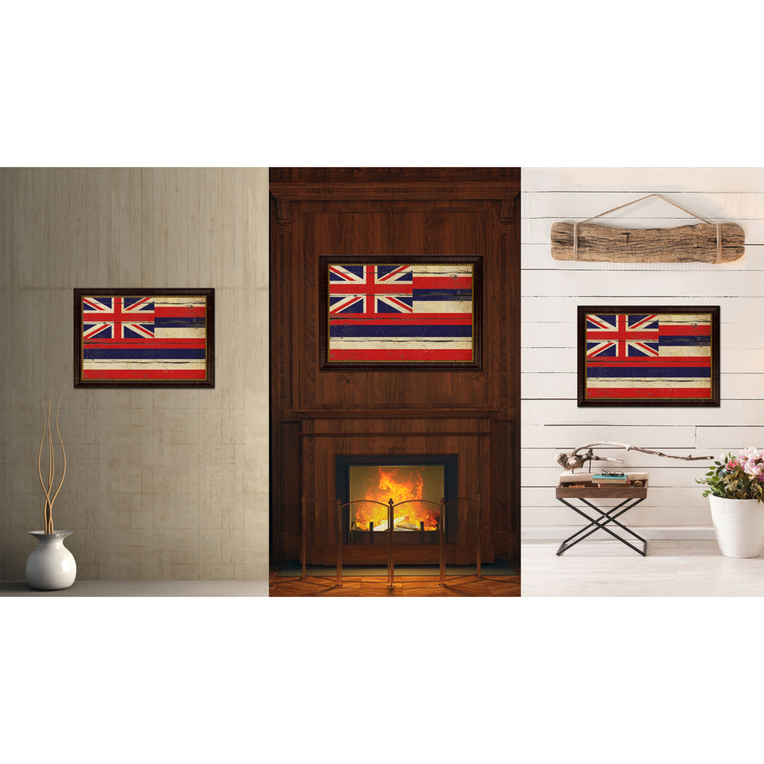 Hawaii Vintage Flag Canvas Print with Picture Frame Gift Ideas  Wall Art Decoration Image 2