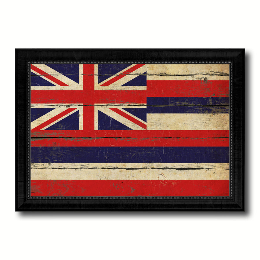 Hawaii Vintage Flag Canvas Print with Picture Frame  Wall Art Gift Image 1