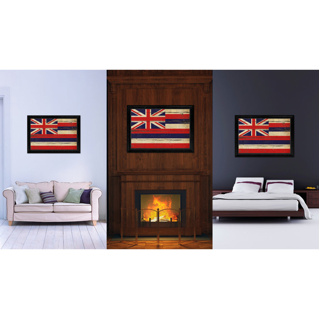 Hawaii Vintage Flag Canvas Print with Picture Frame  Wall Art Gift Image 2