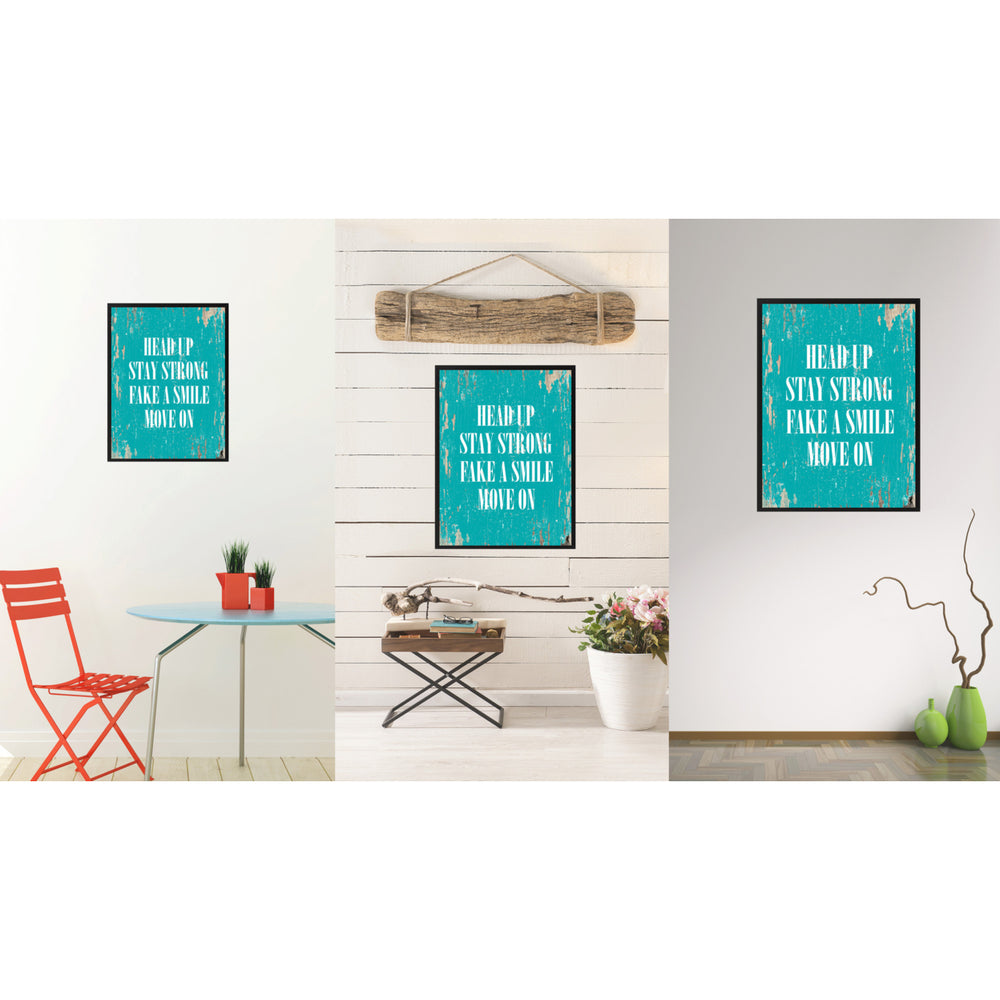 Head Up Stay Strong Fake A Smile Move On Inspirational Saying Canvas Print with Picture Frame  Wall Art Gifts Image 2
