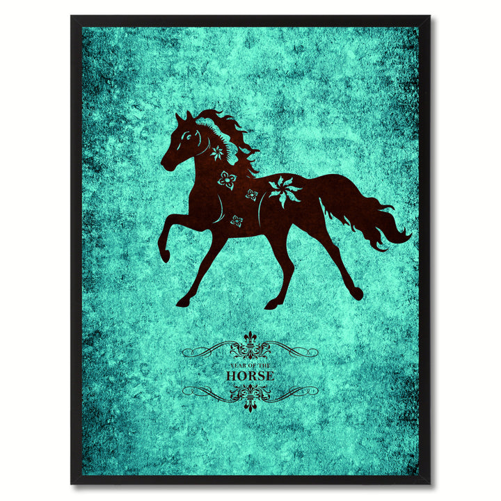 Horse Chinese Zodiac Canvas Print with Black Picture Frame  Wall Art Gift Image 1