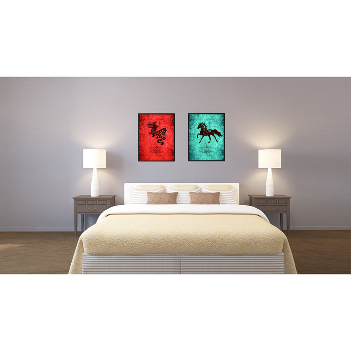 Horse Chinese Zodiac Canvas Print with Black Picture Frame  Wall Art Gift Image 2