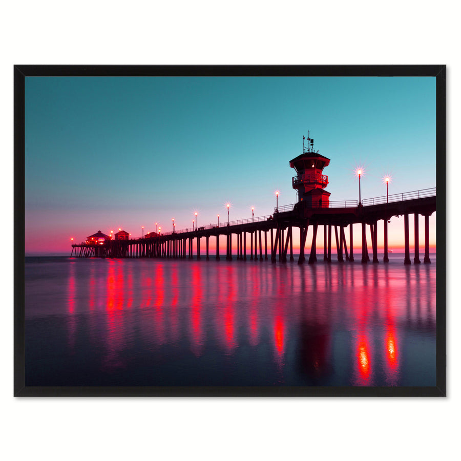 Huntington Beach California Pink Landscape Photo Canvas Print Pictures Frames  Wall Art Gifts Image 1