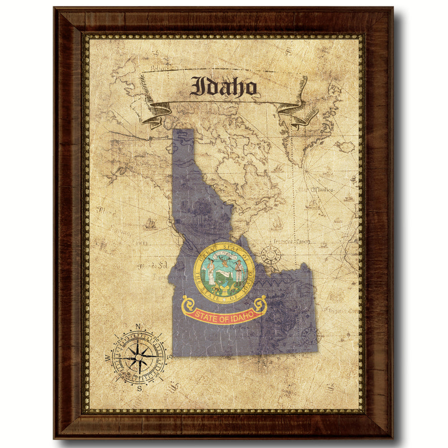 Idaho State Flag  Vintage Map Canvas Print with Picture Frame  Wall Art Decoration Gift Ideas Image 1