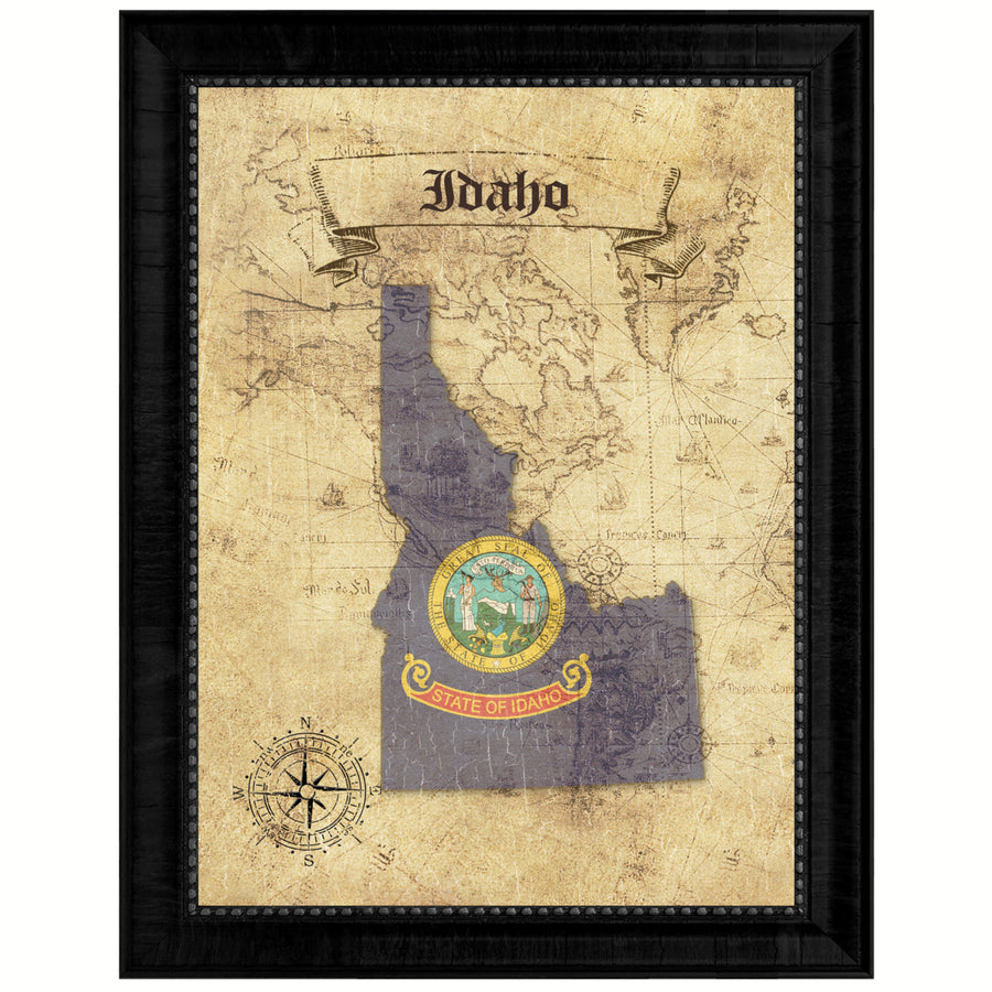 Idaho State Flag  Vintage Map Canvas Print with Picture Frame  Wall Art Decoration Gift Ideas Image 1