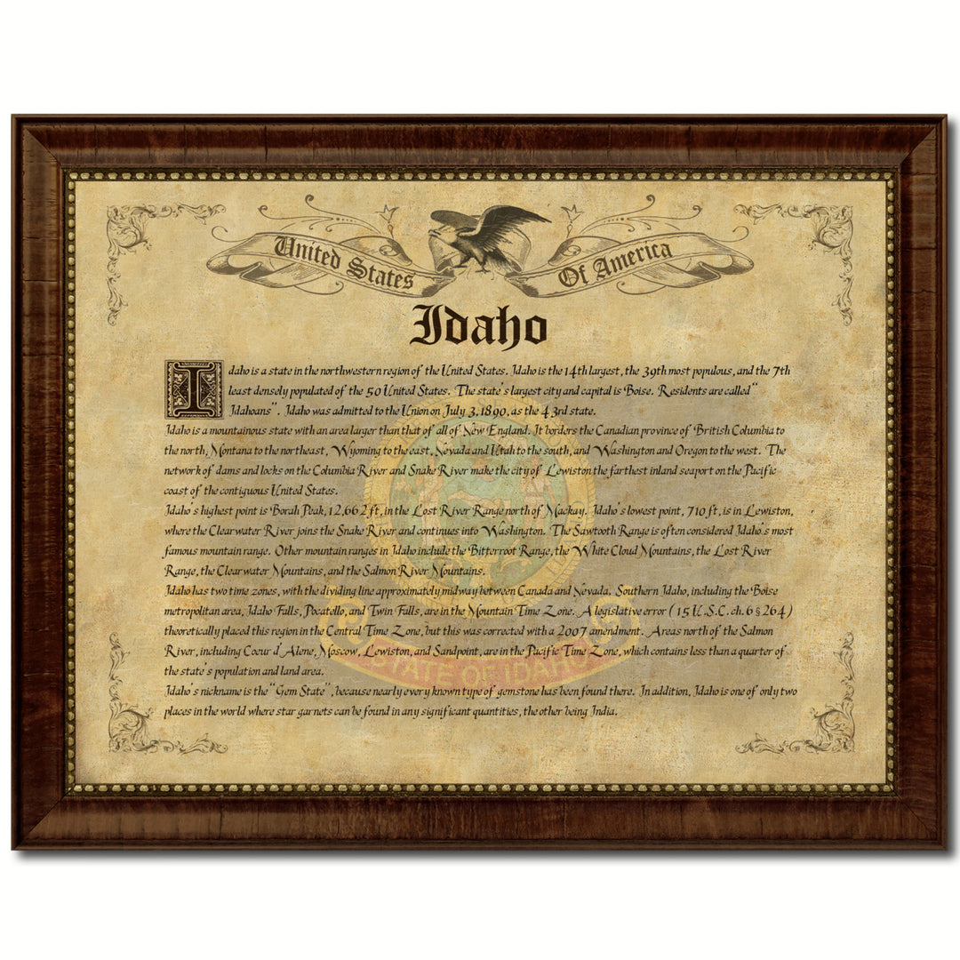 Idaho State Vintage History Flag Canvas Print with Picture Frame  Wall Art Decoration Gift Ideas Image 1