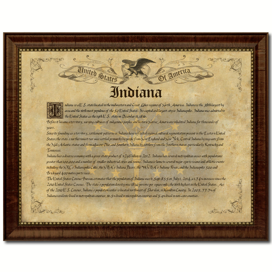 Indiana State Vintage History Flag Canvas Print with Picture Frame  Wall Art Decoration Gift Ideas Image 1