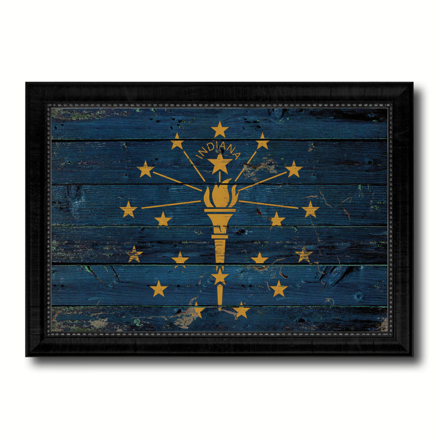 Indiana Vintage Flag Canvas Print with Picture Frame  Wall Art Gift Image 1