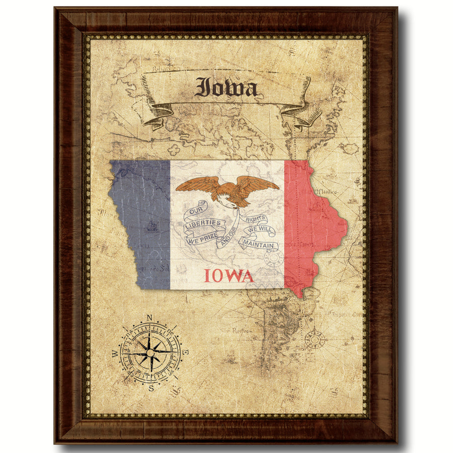 Iowa State Flag  Vintage Map Canvas Print with Picture Frame  Wall Art Decoration Gift Ideas Image 1