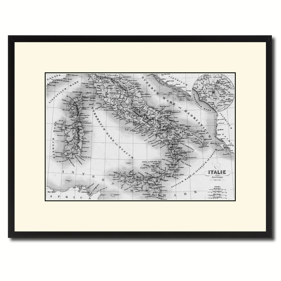 Italy Rome Vintage BandW Map Canvas Print with Picture Frame  Wall Art Gift Ideas Image 1