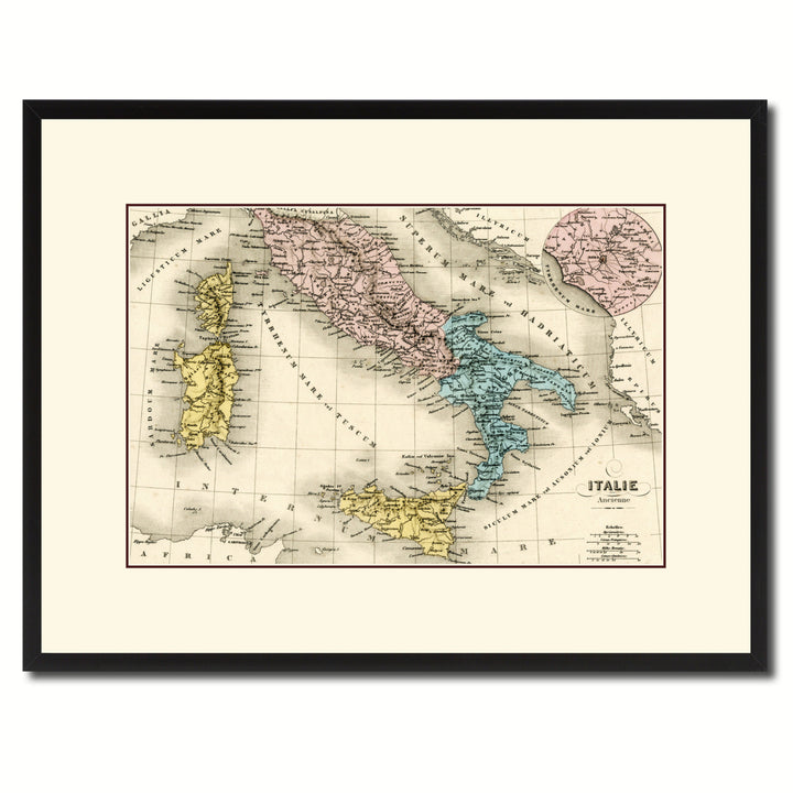 Italy Rome Vintage Antique Map Wall Art  Gift Ideas Canvas Print Custom Picture Frame Image 1