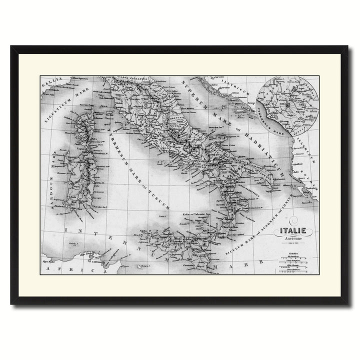 Italy Rome Vintage BandW Map Canvas Print with Picture Frame  Wall Art Gift Ideas Image 3