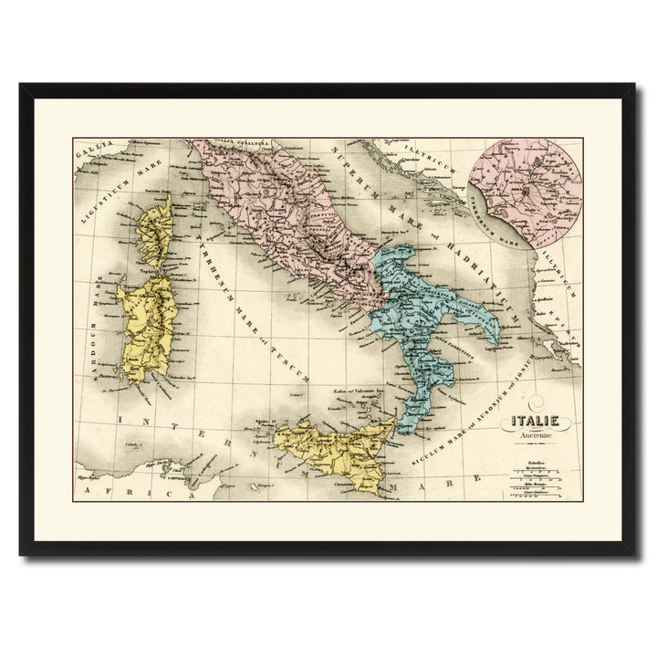 Italy Rome Vintage Antique Map Wall Art  Gift Ideas Canvas Print Custom Picture Frame Image 3