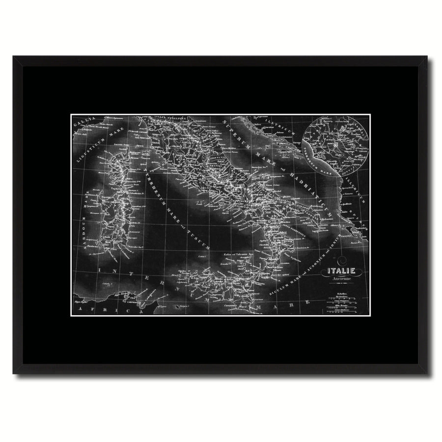 Italy Rome Vintage Monochrome Map Canvas Print with Gifts Picture Frame  Wall Art Image 1