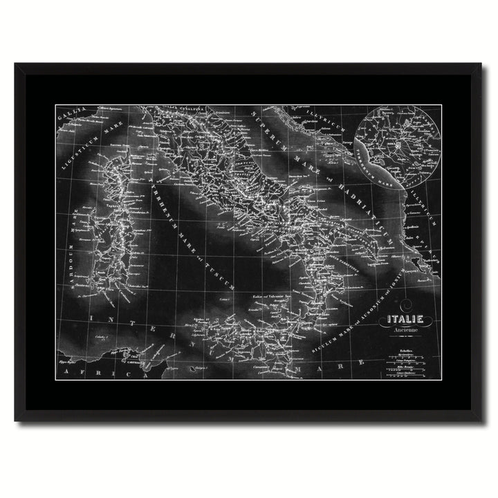 Italy Rome Vintage Monochrome Map Canvas Print with Gifts Picture Frame  Wall Art Image 3