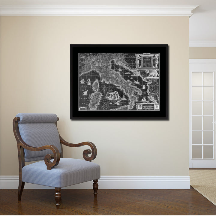 Italy Vintage Monochrome Map Canvas Print with Gifts Picture Frame  Wall Art Image 2