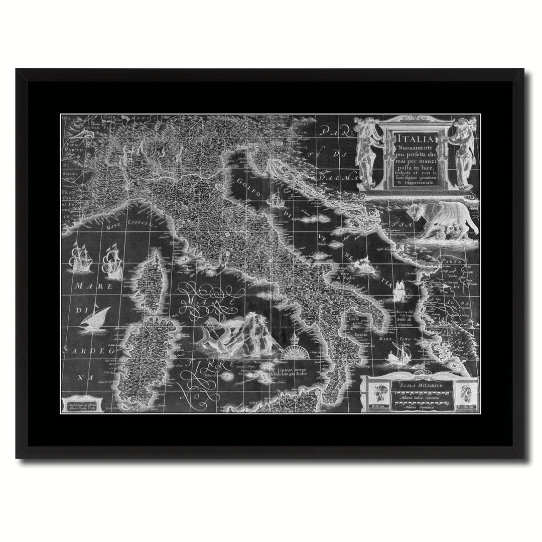 Italy Vintage Monochrome Map Canvas Print with Gifts Picture Frame  Wall Art Image 3