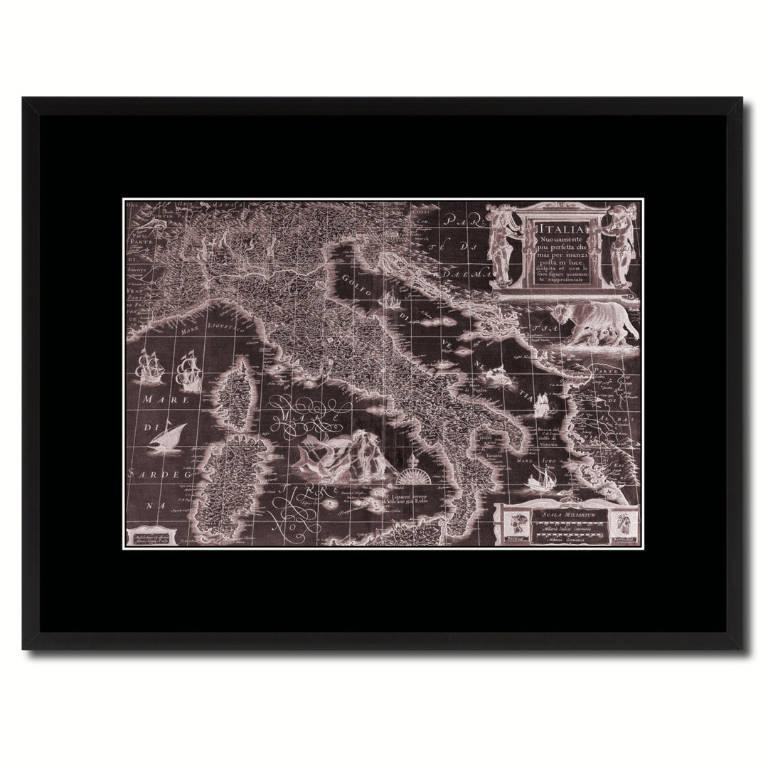 Italy Vintage Vivid Sepia Map Canvas Print with Picture Frame  Wall Art Decoration Gifts Image 1