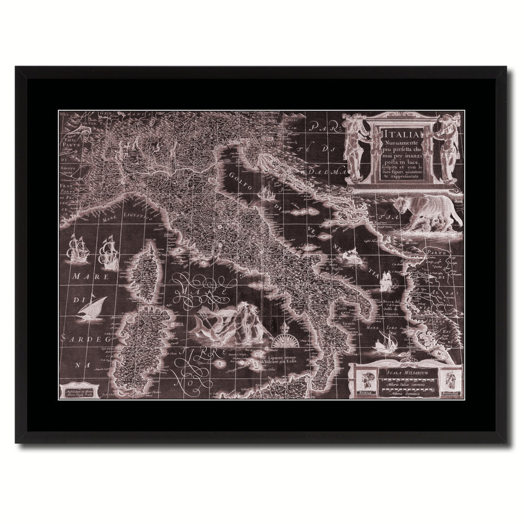 Italy Vintage Vivid Sepia Map Canvas Print with Picture Frame  Wall Art Decoration Gifts Image 3