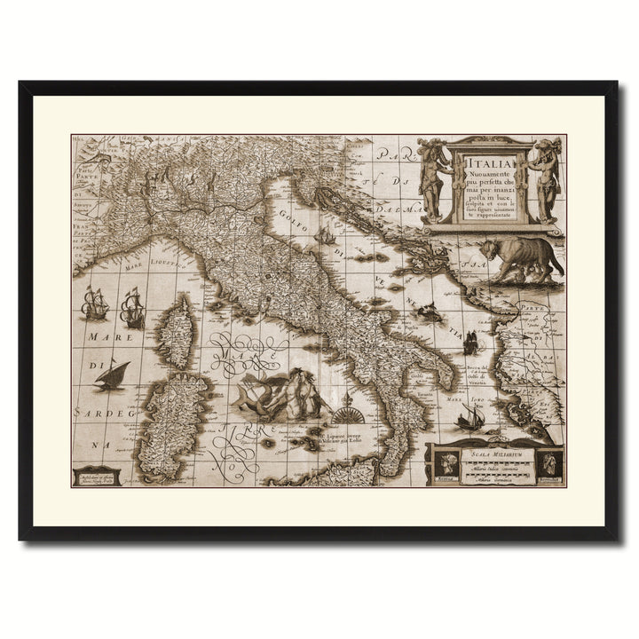 Italy Vintage Sepia Map Canvas Print with Picture Frame Gifts  Wall Art Decoration Image 3