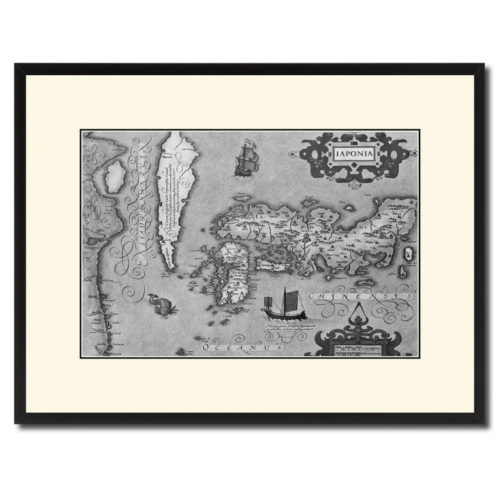 Japan Vintage BandW Map Canvas Print with Picture Frame  Wall Art Gift Ideas Image 1