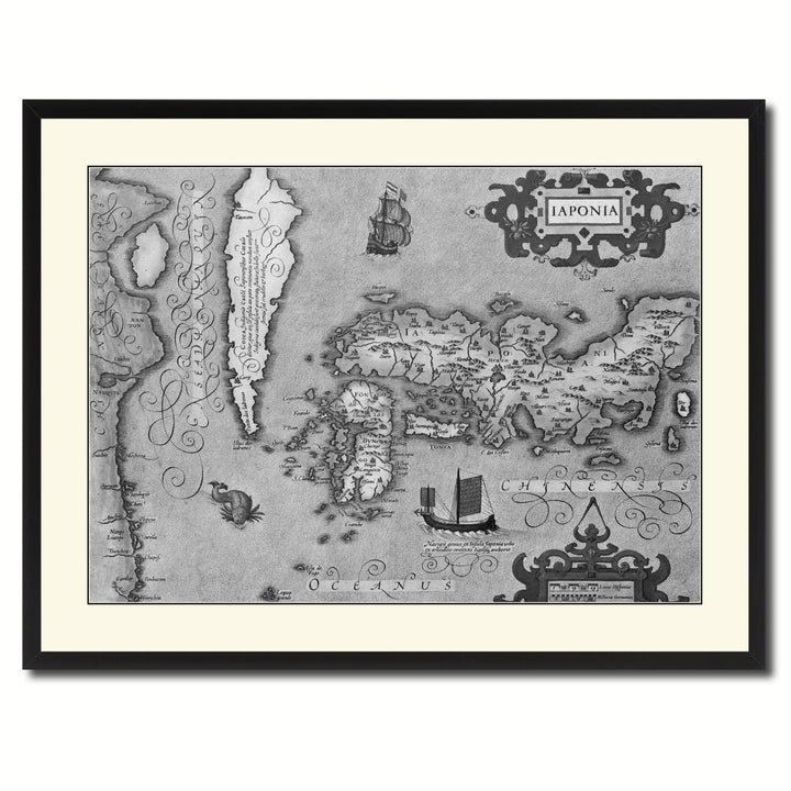 Japan Vintage BandW Map Canvas Print with Picture Frame  Wall Art Gift Ideas Image 3