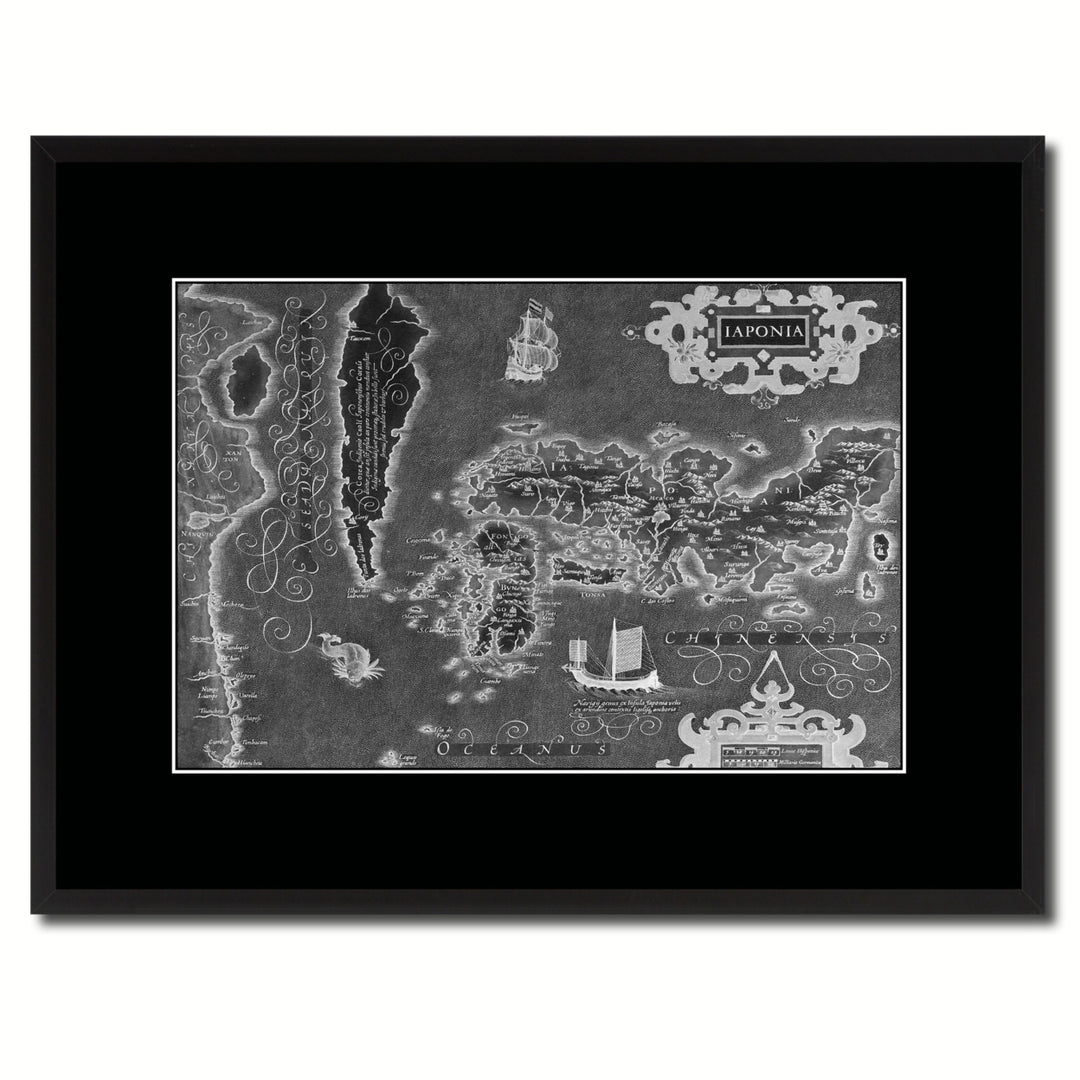 Japan Vintage Monochrome Map Canvas Print with Gifts Picture Frame  Wall Art Image 1