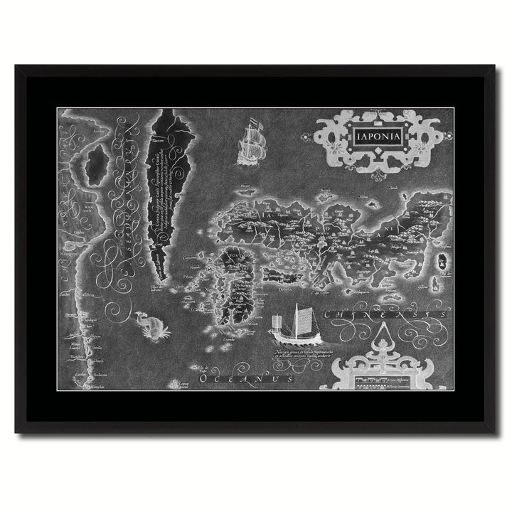 Japan Vintage Monochrome Map Canvas Print with Gifts Picture Frame  Wall Art Image 3