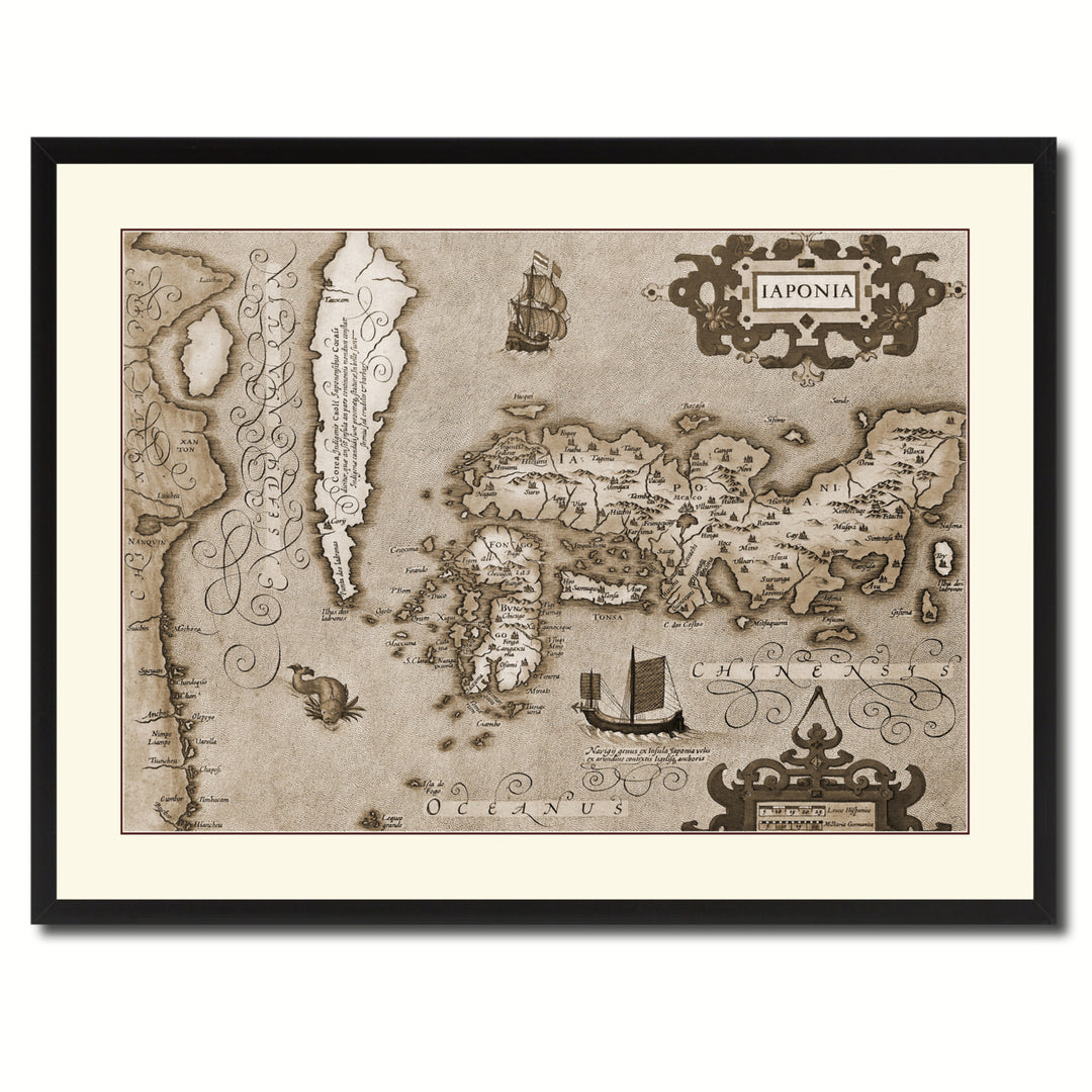 Japan Vintage Sepia Map Canvas Print with Picture Frame Gifts  Wall Art Decoration Image 3