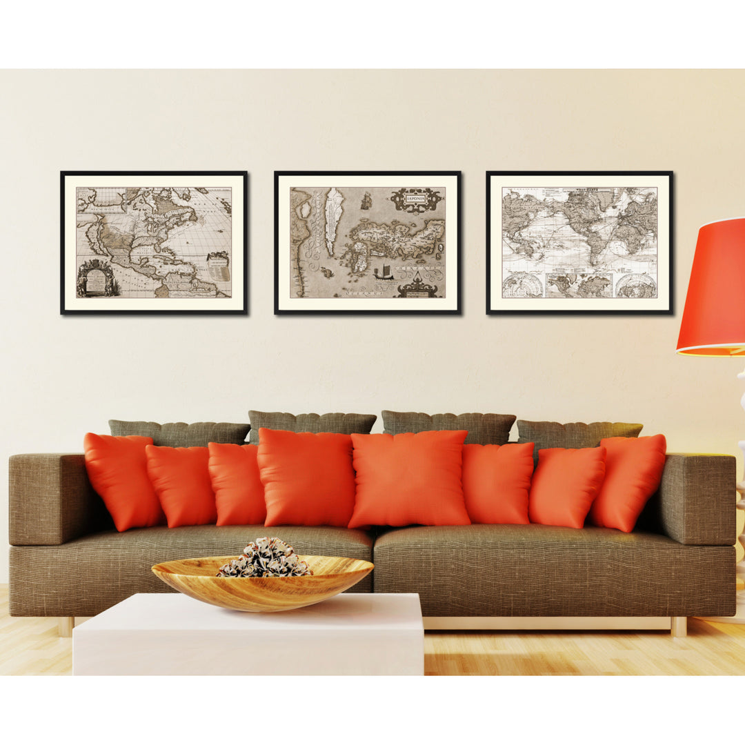 Japan Vintage Sepia Map Canvas Print with Picture Frame Gifts  Wall Art Decoration Image 4