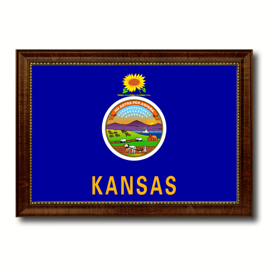 Kansas State Flag Canvas Print with Picture Frame Gift Ideas  Wall Art Decoration Image 1