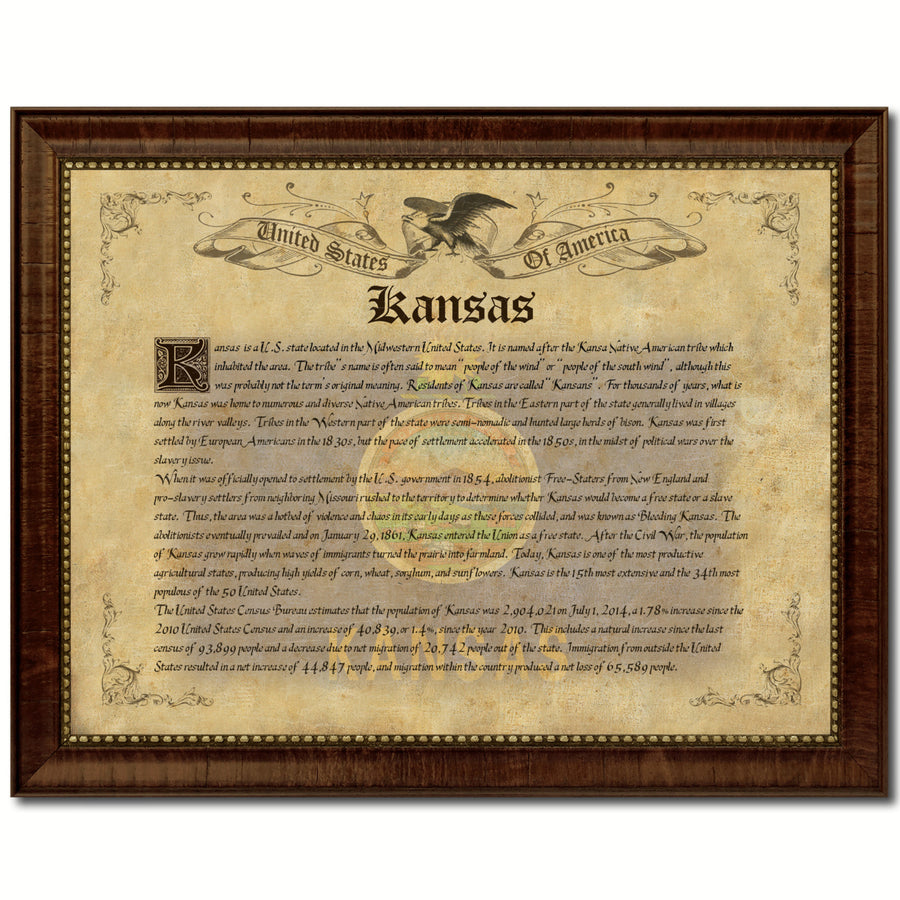 Kansas State Vintage History Flag Canvas Print with Picture Frame  Wall Art Decoration Gift Ideas Image 1