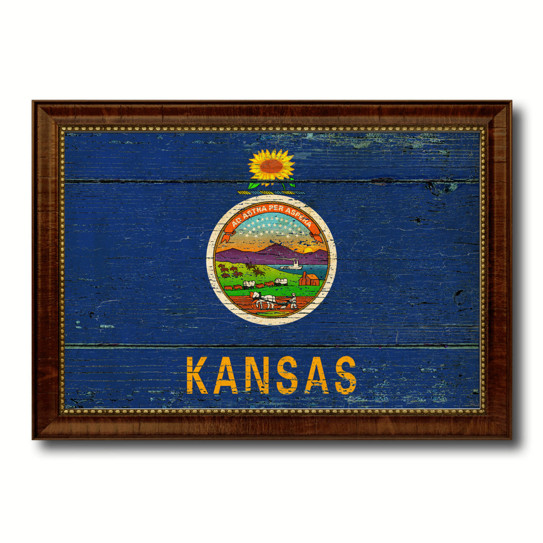 Kansas Vintage Flag Canvas Print with Picture Frame Gift Ideas  Wall Art Decoration Image 1