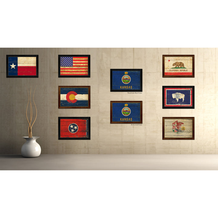 Kansas Vintage Flag Canvas Print with Picture Frame Gift Ideas  Wall Art Decoration Image 3