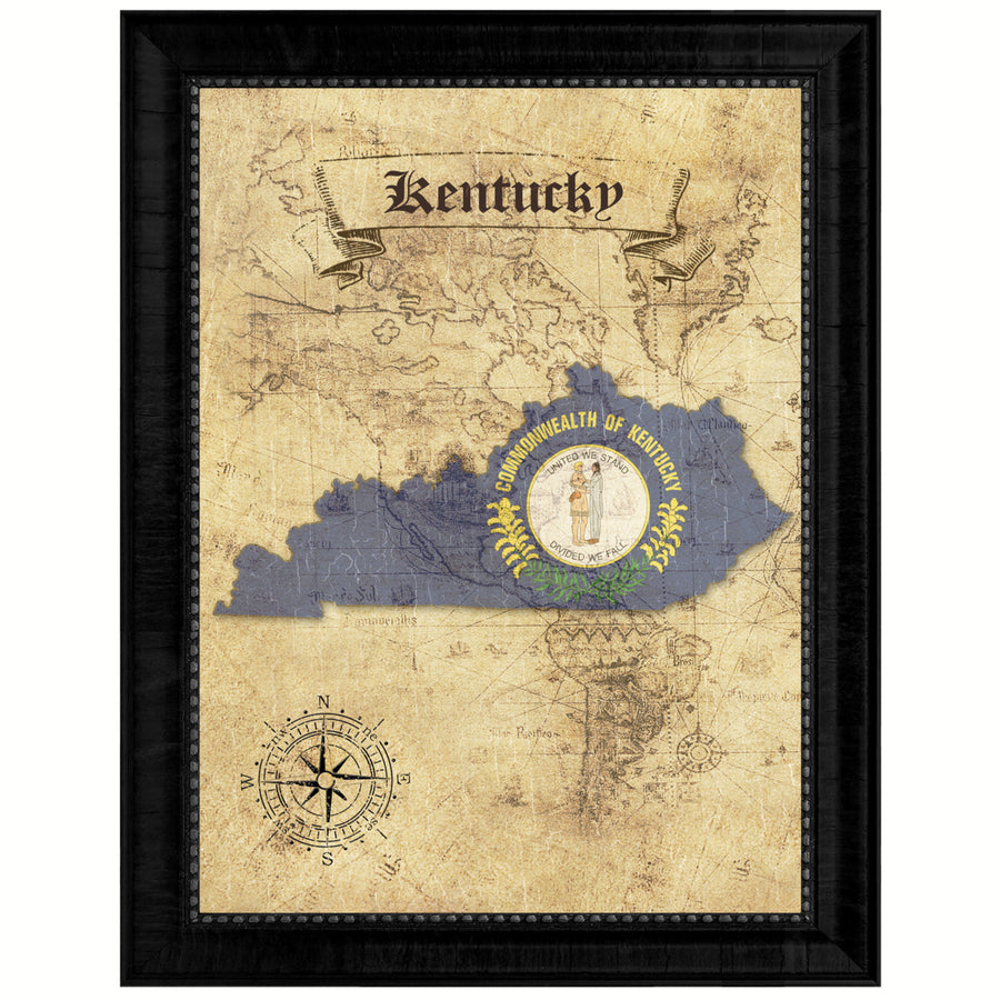 Kentucky State Flag  Vintage Map Canvas Print with Picture Frame  Wall Art Decoration Gift Ideas Image 1