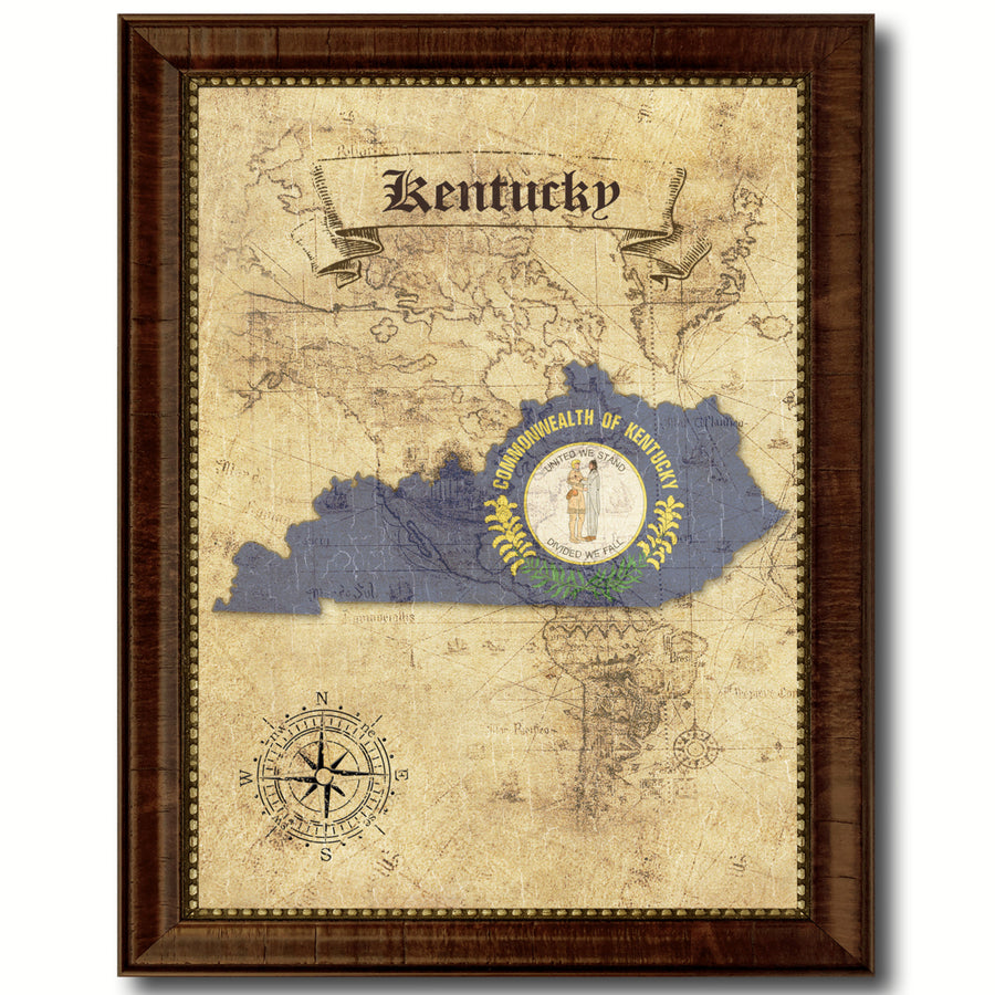 Kentucky State Flag  Vintage Map Canvas Print with Picture Frame  Wall Art Decoration Gift Ideas Image 1