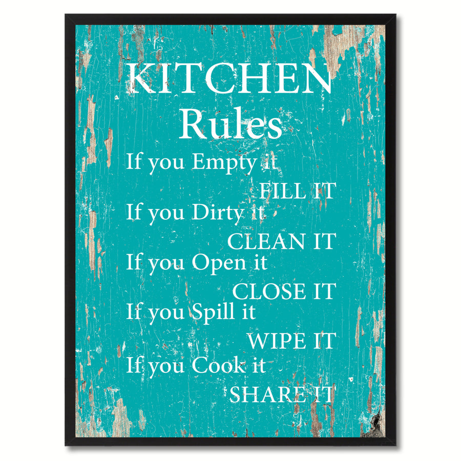 Kitchen Rules Saying Canvas Print with Black Picture Frame  Wall Art Gifts Image 1
