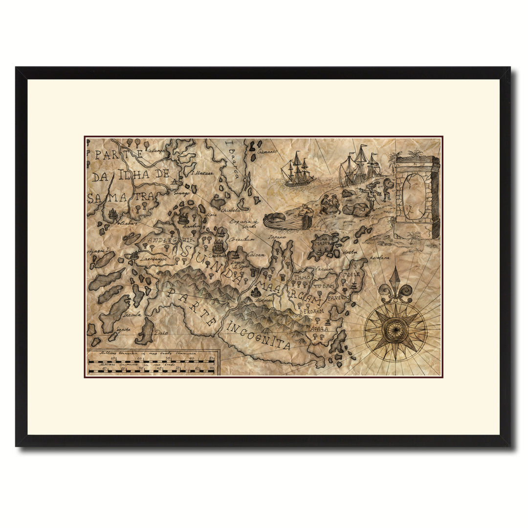 Land Vintage Antique Map Wall Art  Gift Ideas Canvas Print Custom Picture Frame Image 1