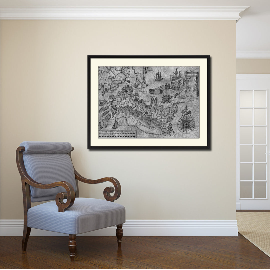 Land Vintage BandW Map Canvas Print with Picture Frame  Wall Art Office Decoration Gift Ideas Image 2