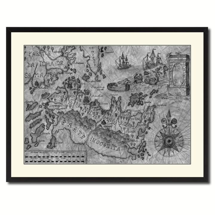 Land Vintage BandW Map Canvas Print with Picture Frame  Wall Art Office Decoration Gift Ideas Image 3
