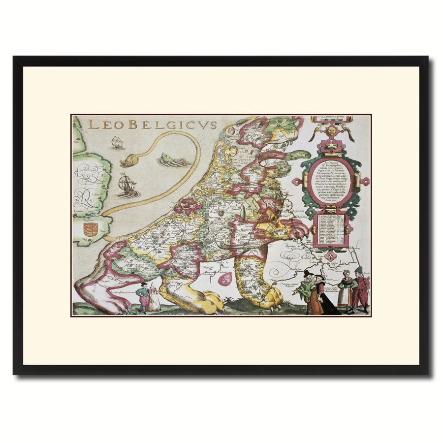 Leo Belgicvs Vintage Antique Map Canvas Print with Picture Frame  Wall Art Gift Ideas Image 1
