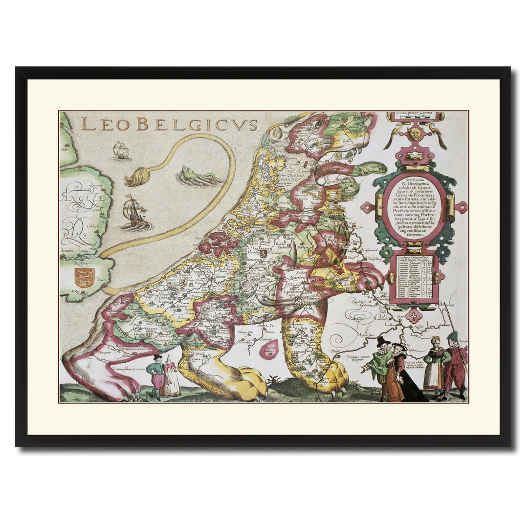 Leo Belgicvs Vintage Antique Map Canvas Print with Picture Frame  Wall Art Gift Ideas Image 3
