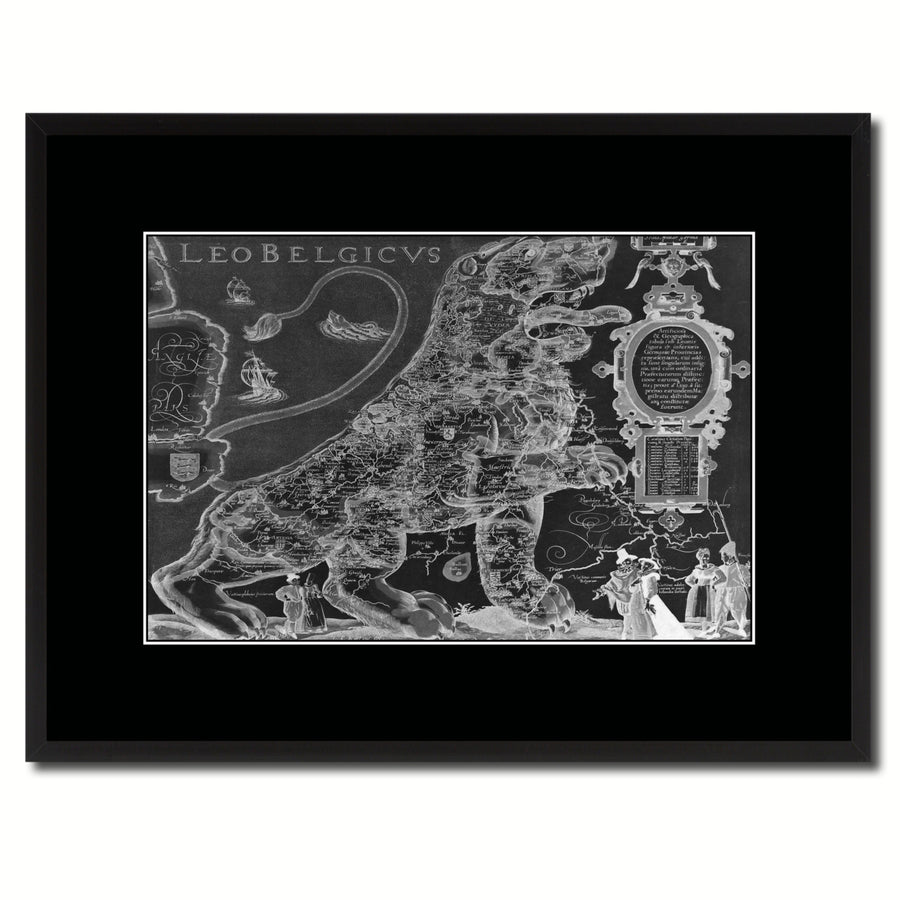 Leo Belgicvs Vintage Monochrome Map Canvas Print with Gifts Picture Frame  Wall Art Image 1