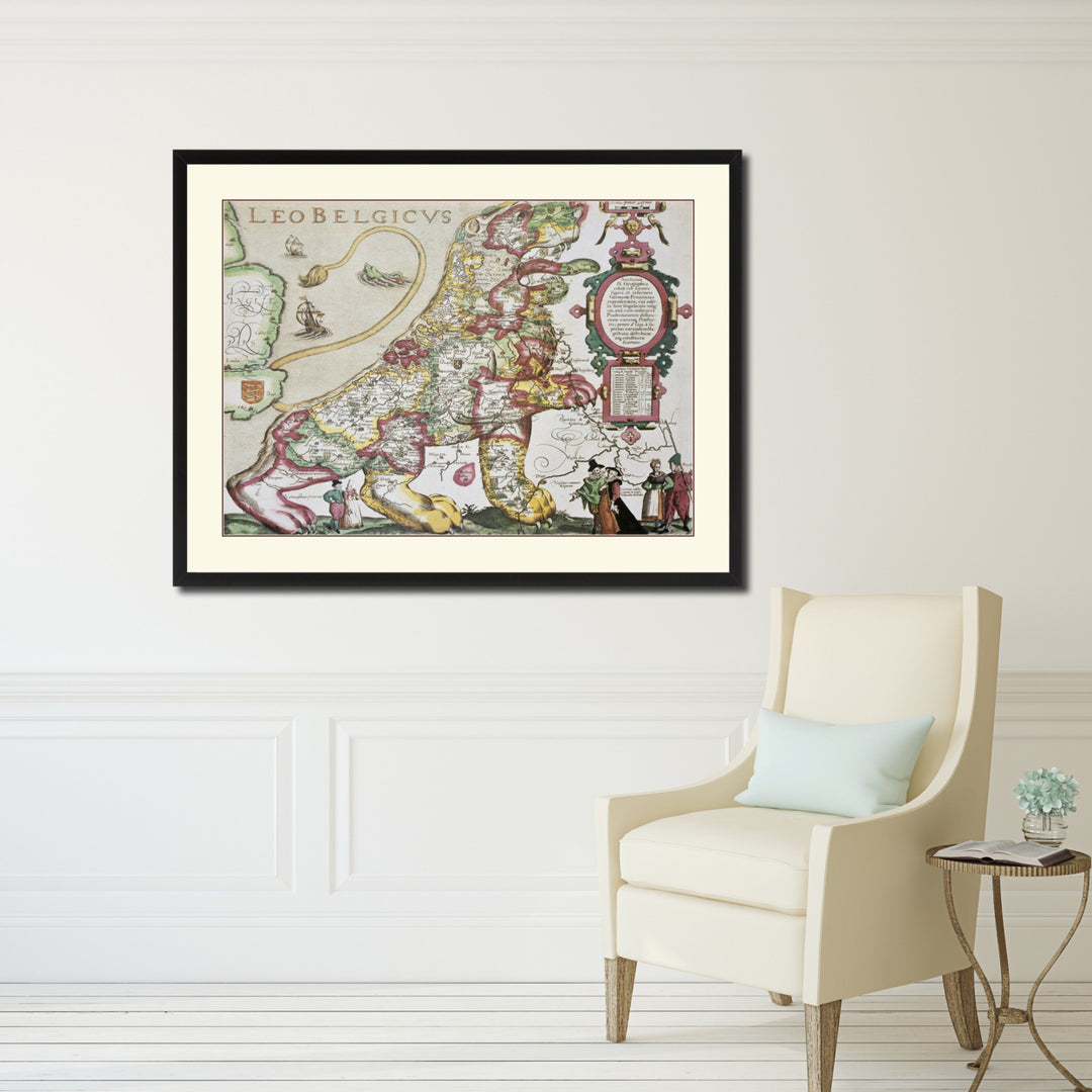 Leo Belgicvs Vintage Antique Map Canvas Print with Picture Frame  Wall Art Gift Ideas Image 5