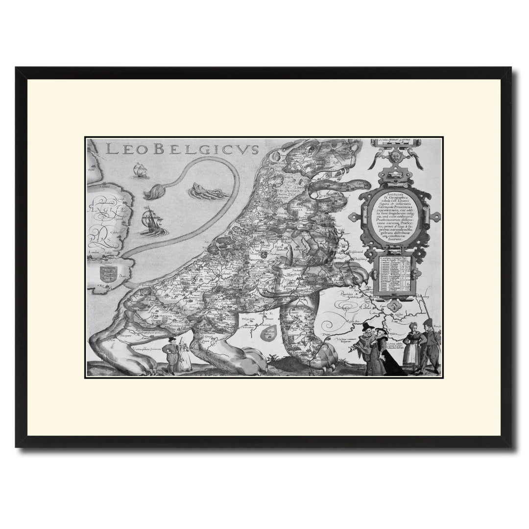 Leo Belgicvs Vintage BandW Map Canvas Print with Picture Frame  Wall Art Gift Ideas Image 1