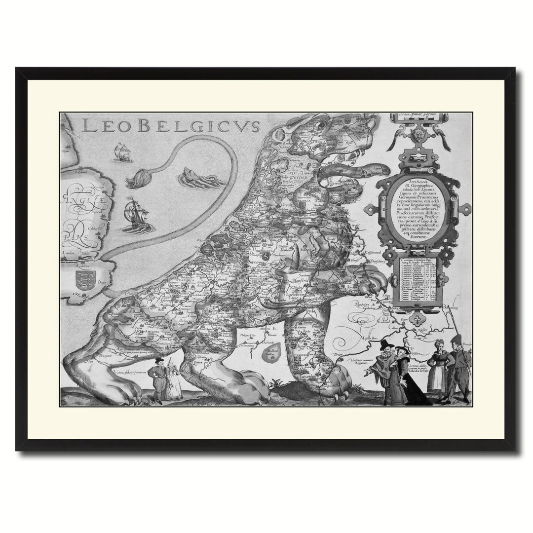 Leo Belgicvs Vintage BandW Map Canvas Print with Picture Frame  Wall Art Gift Ideas Image 3