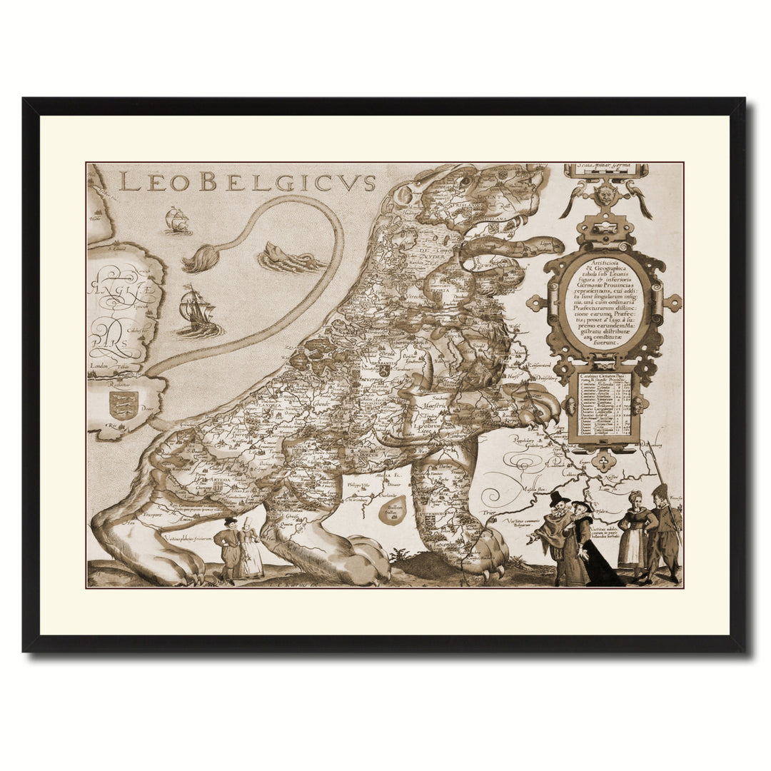 Leo Belgicvs Vintage Sepia Map Canvas Print with Picture Frame  Wall Art Gift Ideas Image 3